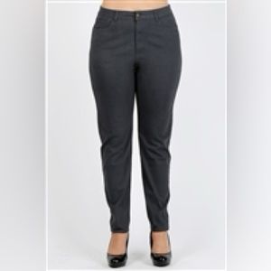 Plus Size colored High Waist Twill pants NSPB-801- Black